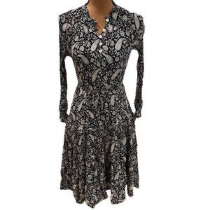 Cleobella “Kalla” Long Sleeve Tiered Button-Front Paisley Crepe Midi Dress – XS